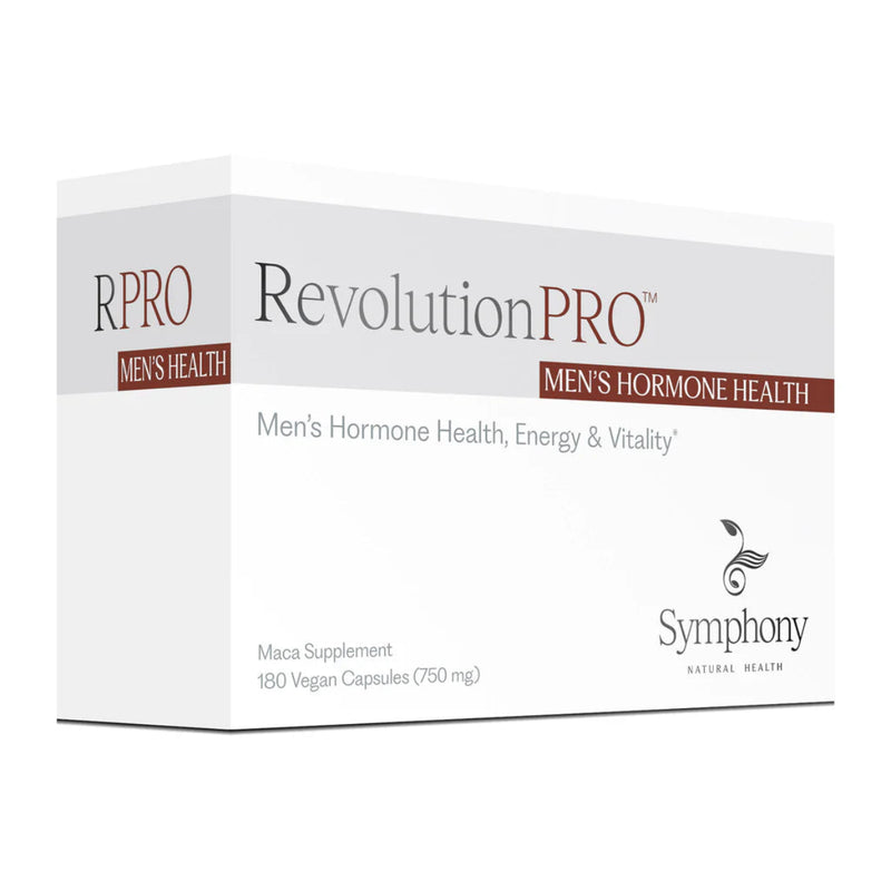 A Supplement Box with the name RevolutionPro Men's Hormone Health by Symphony Natural Health.