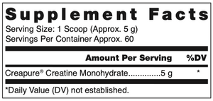 Klean Creatine ingredients. 60 servings per container at 5g per serve. NSF Certified.