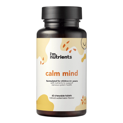A Supplement container with the name Calm Mind (60 Chewable Tabs) by I'm Nutrients.
