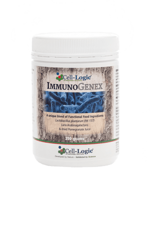 A supplement container of ImmunoGenex - Functional Food by Cell Logic
