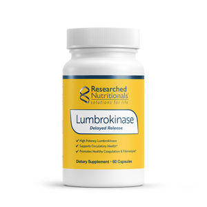 A Supplement container with the name Lumbrokinase by Research Nutritionals.
