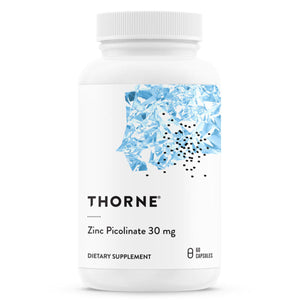 A Supplement container with the name Zinc Picolinate 30mg by Thorne.