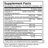 Ingredients: Vitamin A, Vitamin C, Vitamin E, Coenzyme Q10, Setria L-Glutathione, Pomella Pomegranate fruit extract, Lutein, Zeaxanthin Lsomers.