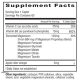 Text describing the ingredients: Vitamin C, B6, Magnesium Fumarate Glycinate, Malate, Citrate, Taurate, Apple cider vinegar.