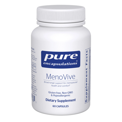 A Supplement container with the name MenoVive by Pure Encapsulations.