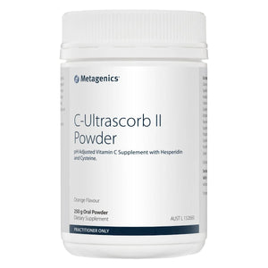 A Supplement container with the name C-Ultrascorb II by Metagenics.