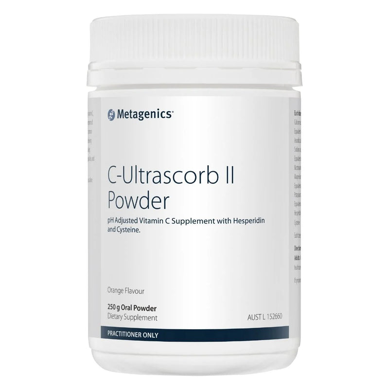 A Supplement container with the name C-Ultrascorb II by Metagenics.