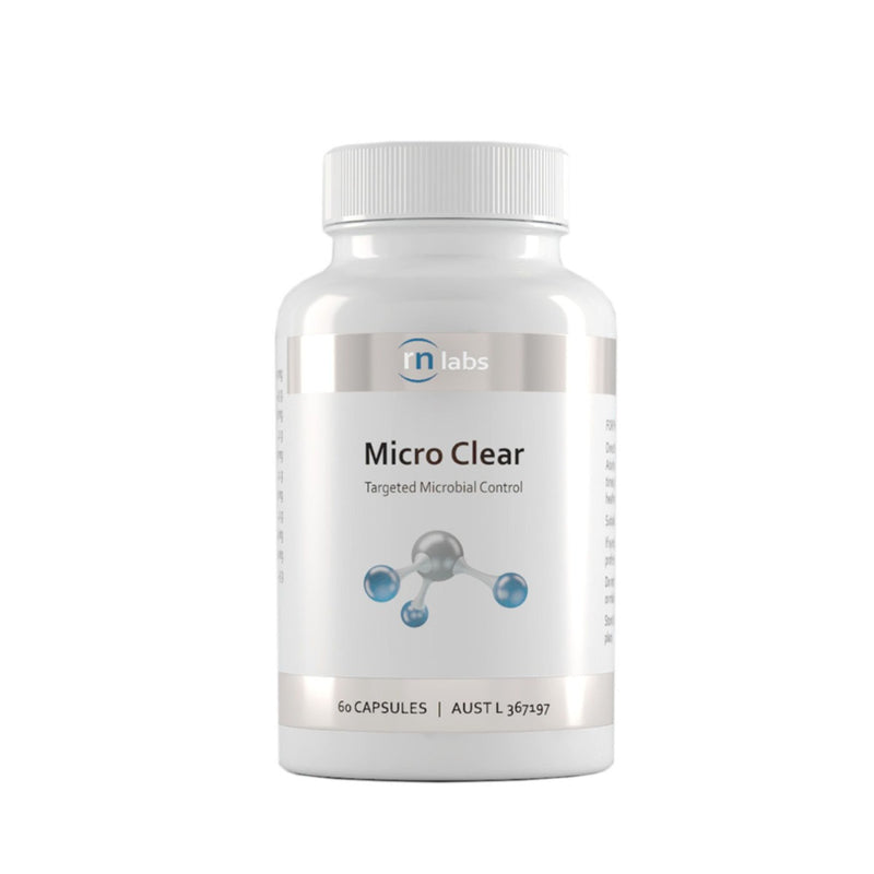 A supplement bottle with the name Micro Clear by RNlabs