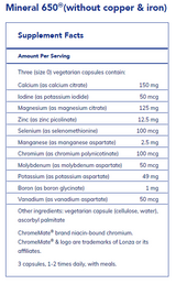 Text describing the ingredients: Calcium, Iodine, Magnesium, Zinc, Selenium, Manganese, Chromium, Molybdenum, Potassium, Boron, Vanadium.