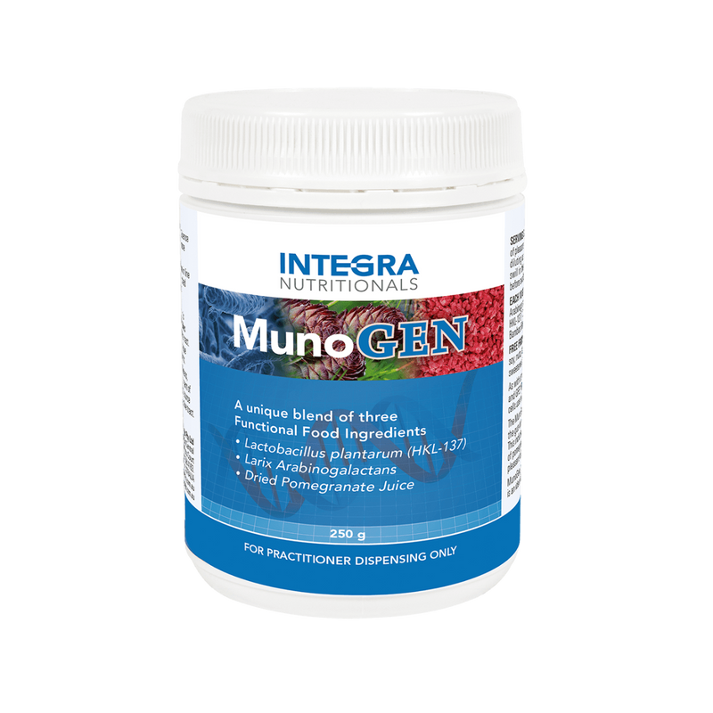 A Supplement container with the name MunoGen by Integra Nutritionals.