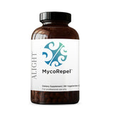 A white supplement bottle whixh says alight MycoRepel Dietary Supplement 90 Vegetarian Capsules For professional use only 