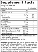 Text describing the ingredients: FloraGLO Lutein, Zeaxanthin, Omega-3s, EPA, DHA.