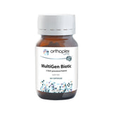 A Supplement container with the name MultiGen Biotic (60 Caps) by Orthoplex White.