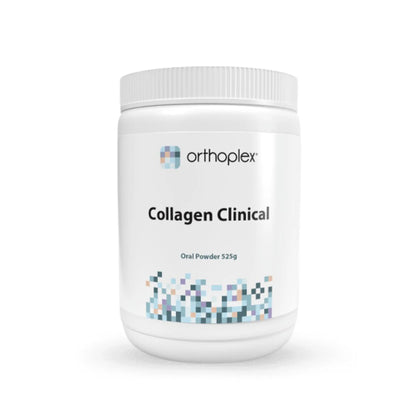 A Supplement container with the name Collagen Clinical by Orthoplex .