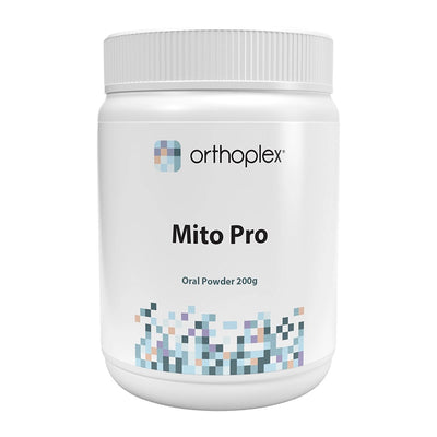 A Supplement container with the name Mito Pro by Orthoplex White.