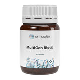 A Supplement container with the name MultiGen Biotic (30 Caps) by Orthoplex White.