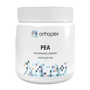 A Supplement container with the name PEA by Orthoplex White.