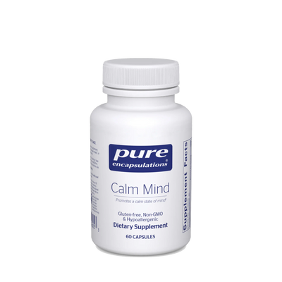 A Supplement container with the name Calm Mind by Pure Encapsulations.