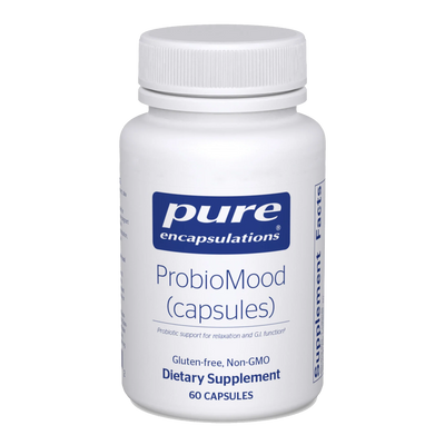 A Supplement container with the name ProbioMood by Pure Encapsulations.