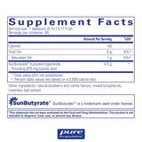 Text describing the ingredient: SunButyrate, Butyrate-triglyceride providing 875mg butyric Acid