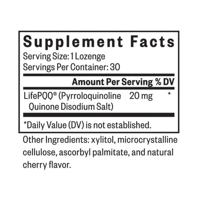 Ingredients: LifePQQ Pyrroloquinoline Quinone Disodium Salt).