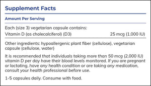 Supplement facts for Vitamin D3 (1000IU) by Pure Encapsulations