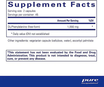 Text describing the Ingredients: DL-Phenylalanine (free-Form)