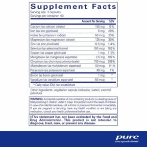 Ingredients: Calcium, Iron, Iodine, Magnesium, Zinc, Selenium, Copper, Manganese, Chromium, Molybdenum, Potassium, Boron, Vanadium.