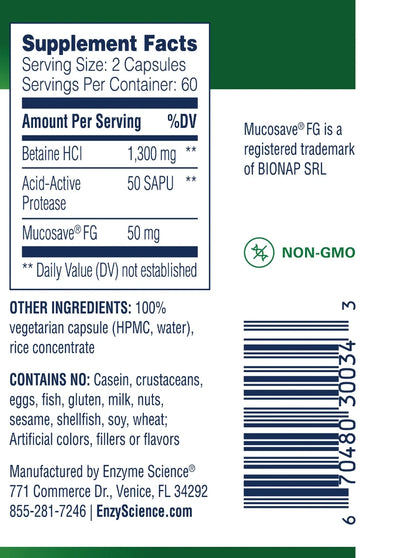 Table of content Btaine HCL, Acid-Actaive Protease, Mucosave FG, vegan, non-GMO