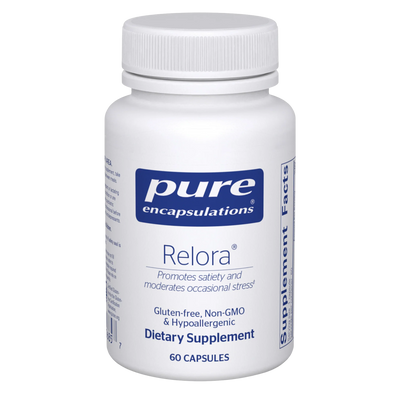 A Supplement container with the name Relora by Pure Encapsulations.