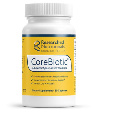 A Supplement container with the name CoreBiotic by Researched Nutritional