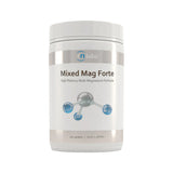 An image of a white supplement bottle that says rn labs mixed mag forte high-potencey multi magnesium formula 180 grams 