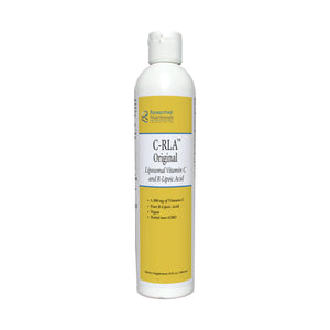 A Supplement container with the name C-RLA Liposomal Vitamin C by Researched Nutritionals.