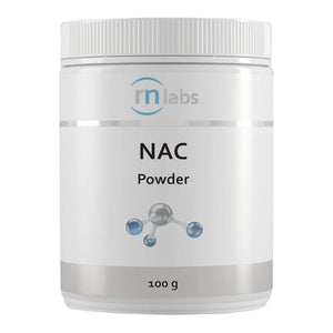 Image of a white supplement bottle that says RN labs  NAC Powder 100g 