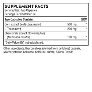 Ingredients: Corn extract (leaf) (Zea mays), L-Theanine, Chamomile extract (flowering top) (Matricaria recutit)