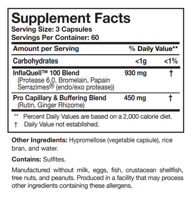 Infkaquell product 180 capsules, Inflaquell, protease, Bromelain, Papain, Serrazimes (serratiopeptidase), protease, rutin, ginger rhinzome 