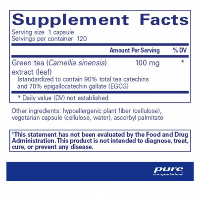 Ingredients: Green Tea ( Camellia sinensis) Extract (Leaf) 100mg 