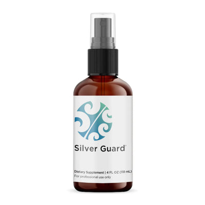 Image of a brown spray bottle which says Silver gaurd Dietary supplement 4L OZ (118mL) For proessional use only 