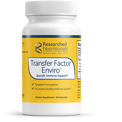 A Supplement container with the name  of Transfer Factor Enviro by Researched Nutritionals.