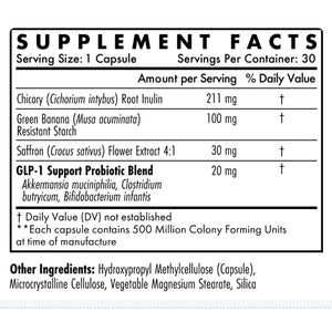 Supplement facts for Appetite 30c listing ingredients including Bifidobacterium infantis, Chicory root, Chicory root inulin, Cichorium intybus, Clostridium Butyricum