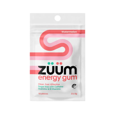 A Supplement container with the name Zuum energy gum (Watermelon) by Zuum Energy Gum
