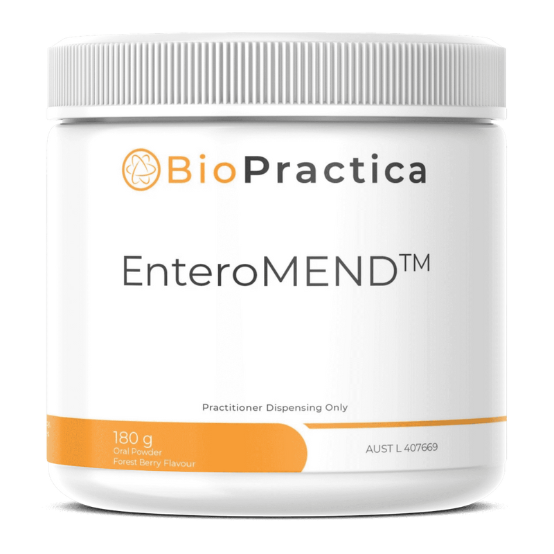 An image of a supplement container called EnteroMEND by Bio-Practica