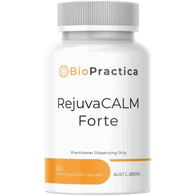 A Supplement container with the name RejuvaCalm Forte by Bio-Practica