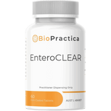 A Supplement container with the name EnteroCLEAR by BioPractica.