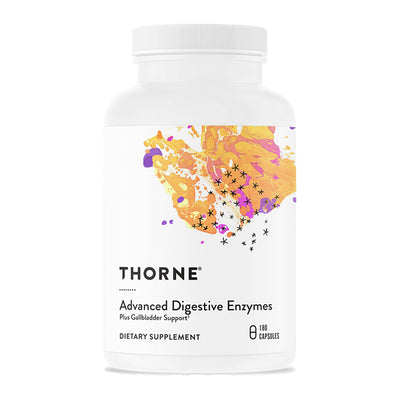 A Supplement container with the name Advanced Digestive Enzymes by Thorne.