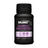 A Supplement container with the name BCAA Muscle Growth Capsules by Balance.