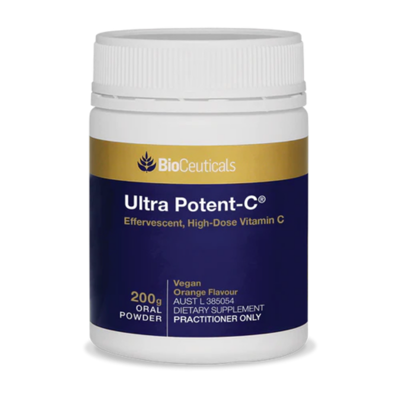 A Supplement container with the name Ultra Potent-C (200g) by BioCeuticals.