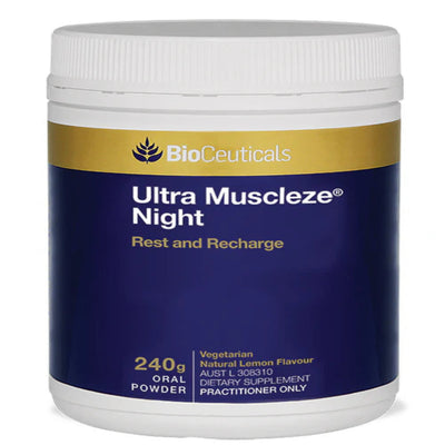 A Supplement container with the name Ultra Muscleze Night (240g) by BioCeuticals