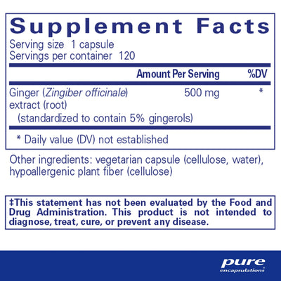 Ingredients: Ginger (Zingiber officinale) extract (root). 500mg
