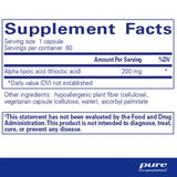 Text describing the ingredients: Alpha Lipoic acid (thioctic acid) 200mg.